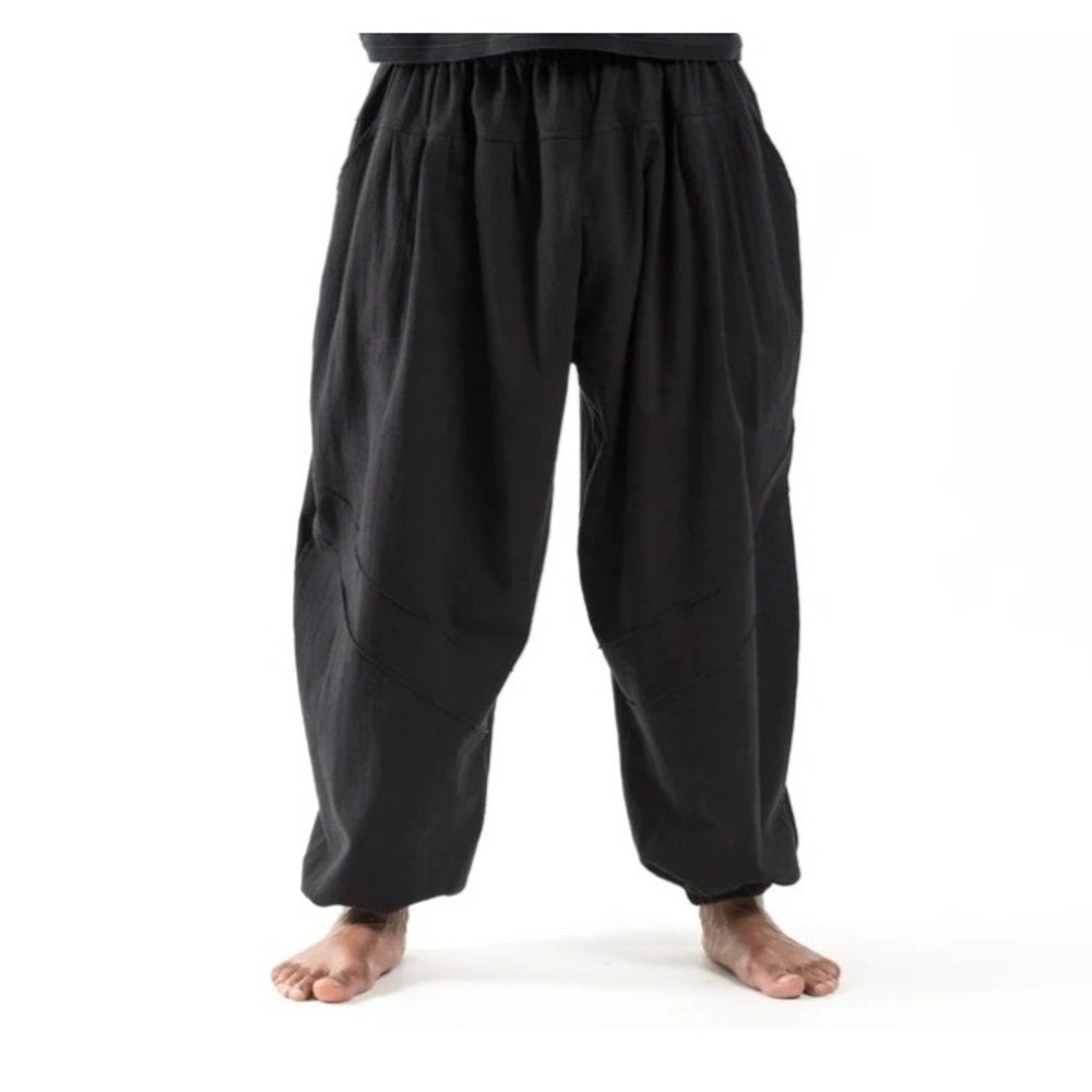Harem Pants Genie Cotton Black Thai Yoga Baggy Drop Crotch Mens One Size